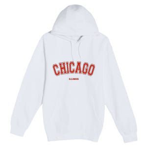 Chicago Illinois Il Red Letter Graphic On Chicago Premium Pullover Hoodie