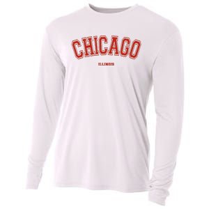 Chicago Illinois Il Red Letter Graphic On Chicago Cooling Performance Long Sleeve Crew