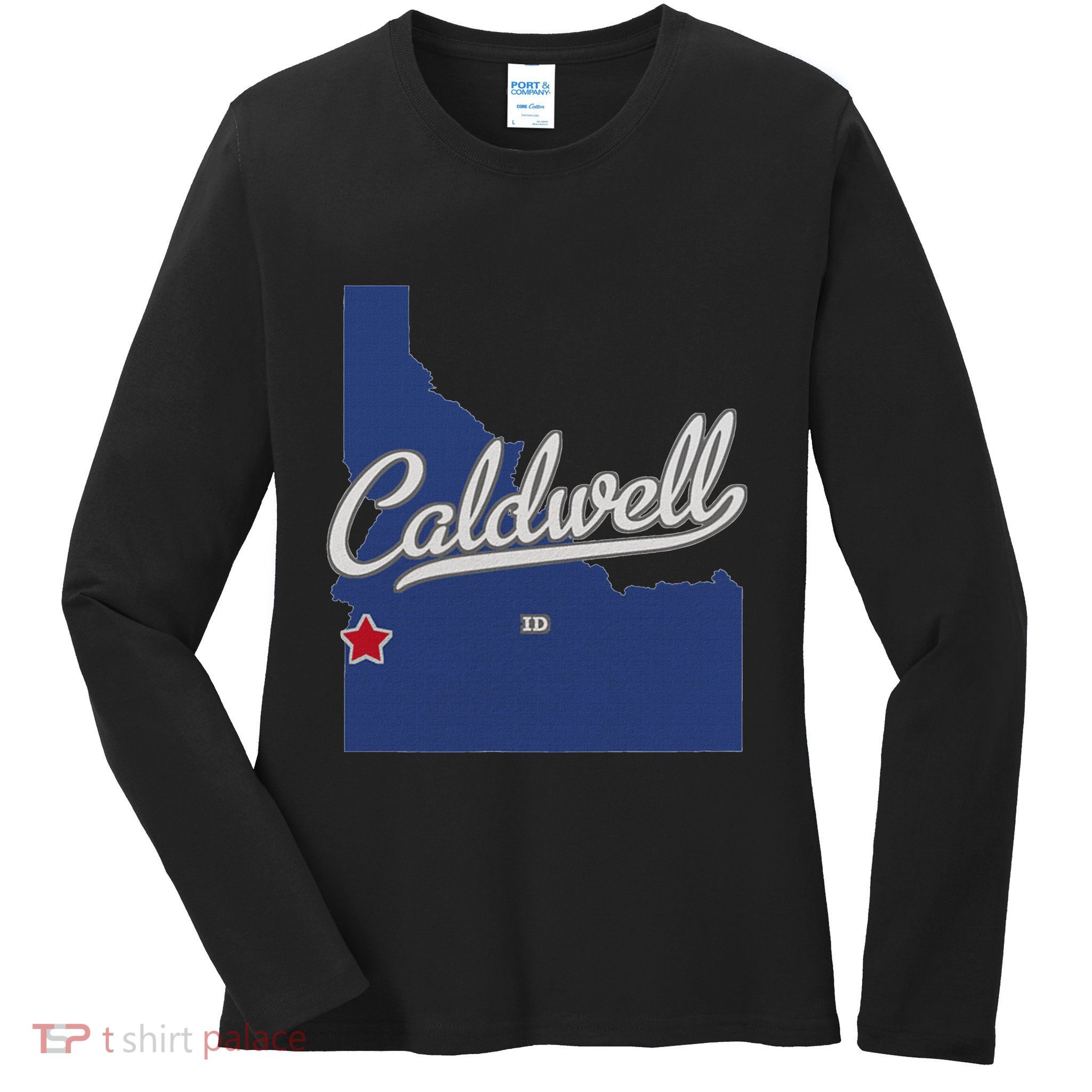 Caldwell Idaho Id Map Ladies Long Sleeve Shirt