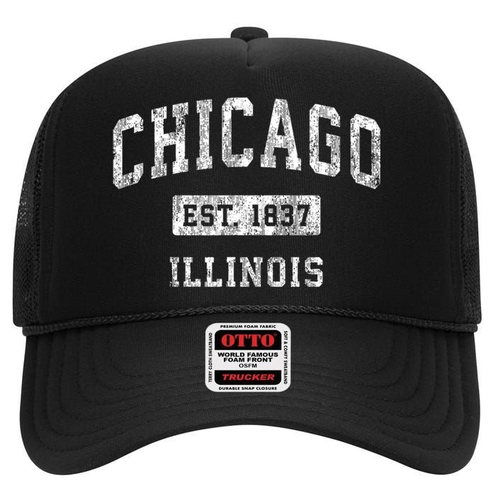 Chicago Illinois Il Vintage Established Sports High Crown Mesh Back Trucker Hat