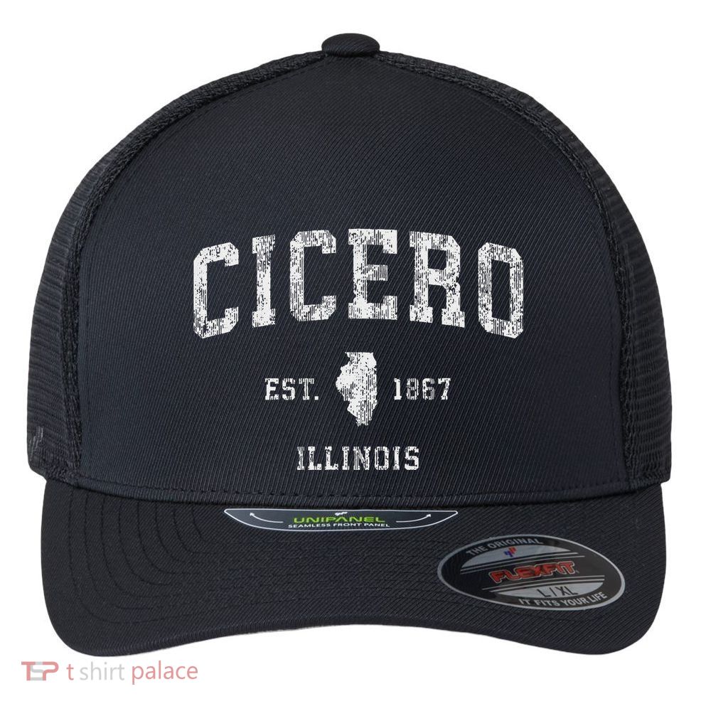 Cicero Illinois Il Vintage Athletic Sports Design Flexfit Unipanel Trucker Cap
