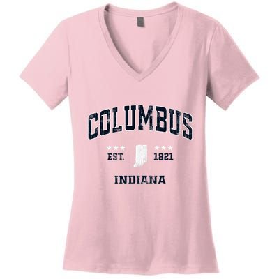 Columbus Indiana In Vintage Athletic Sports Souvenir Women's V-Neck T-Shirt