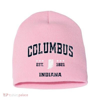 Columbus Indiana In Vintage Athletic Sports Souvenir Short Acrylic Beanie