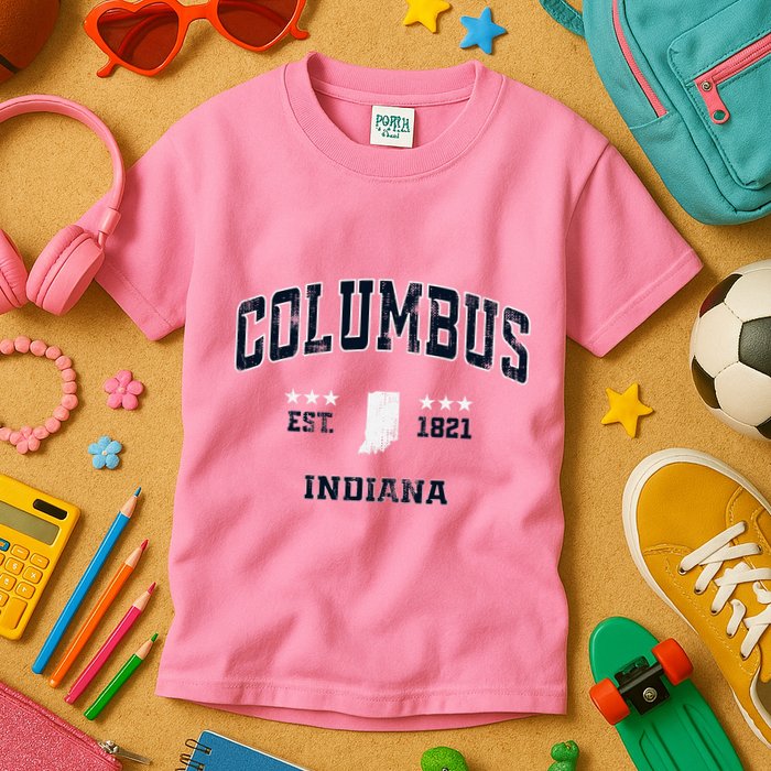 Columbus Indiana In Vintage Athletic Sports Souvenir Kids T-Shirt