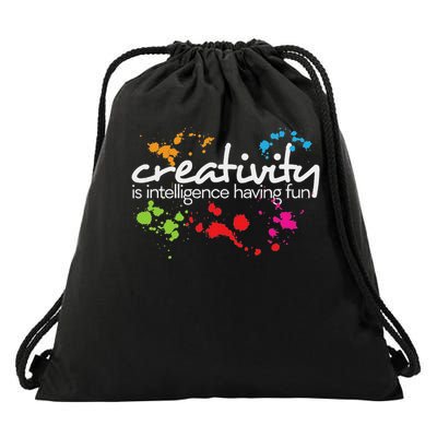 Creativity Is Intelligence Having Fun Colorful Art Drawstring Bag