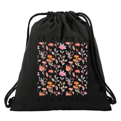 Christian It Is Well With My Soul Vintage Floral Drawstring Bag