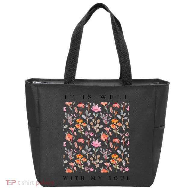Christian It Is Well With My Soul Vintage Floral Zip Tote Bag