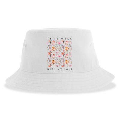 Christian It Is Well With My Soul Vintage Floral Sustainable Bucket Hat