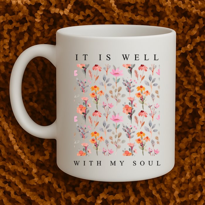Christian It Is Well With My Soul Vintage Floral Mug