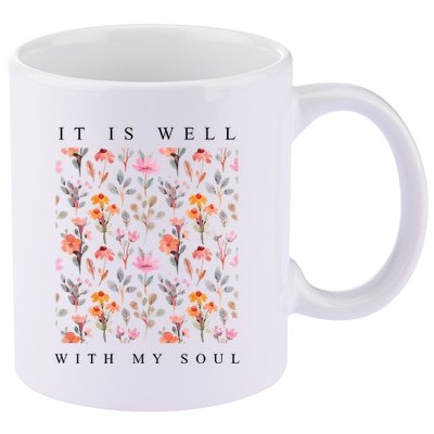 Christian It Is Well With My Soul Vintage Floral 11oz C Handle Ceramic Mug