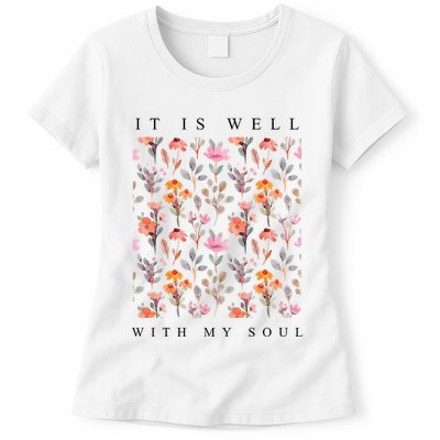 Christian It Is Well With My Soul Vintage Floral Womens T-Shirt