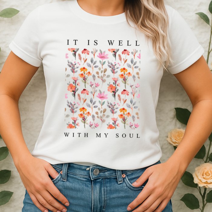 Christian It Is Well With My Soul Vintage Floral Womens T-Shirt