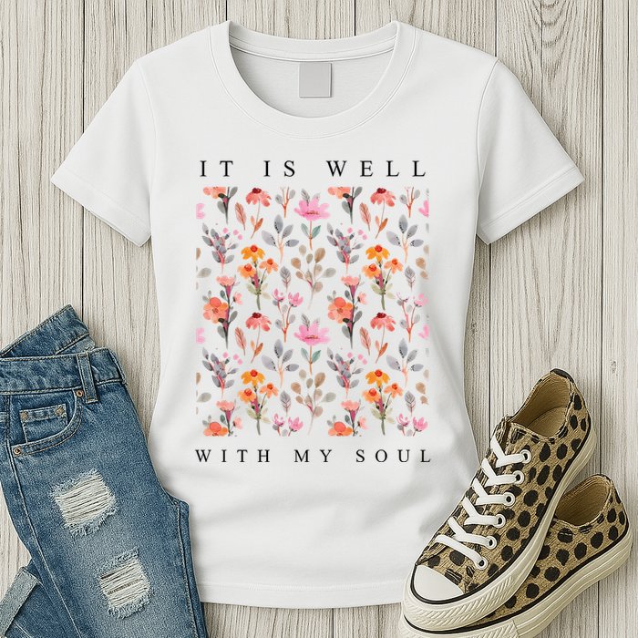 Christian It Is Well With My Soul Vintage Floral Womens T-Shirt