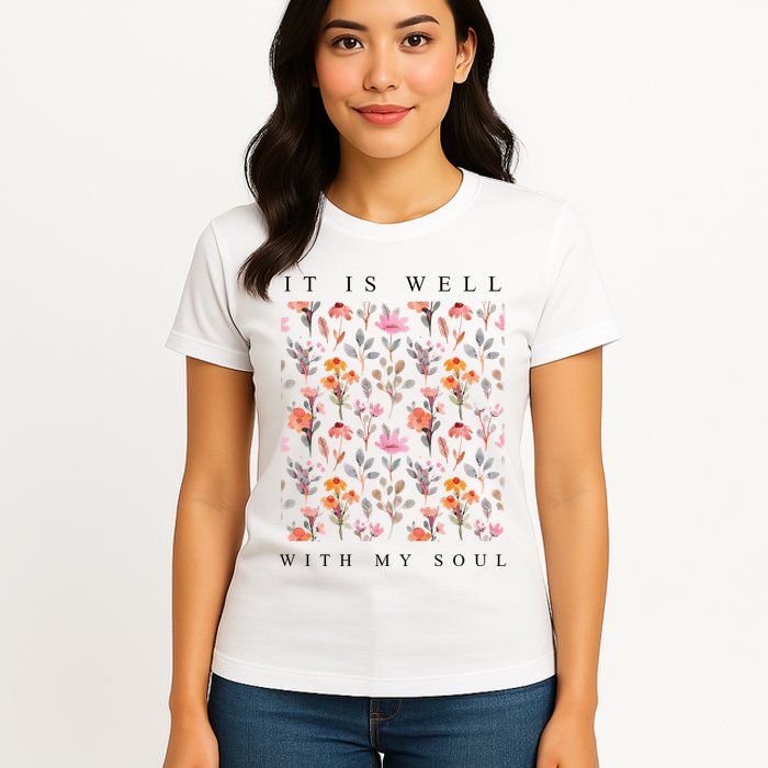 Christian It Is Well With My Soul Vintage Floral Womens T-Shirt