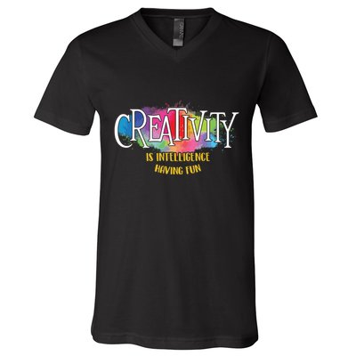 Creativity Is Intelligence Having Fun Artist Drawing Arts V-Neck T-Shirt