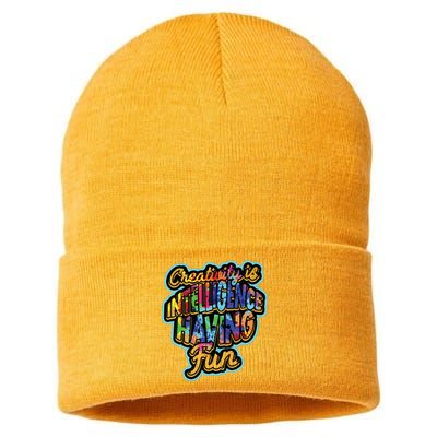 Creativity Is Intelligence Having Fun Artistic Teacher Sustainable Knit Beanie