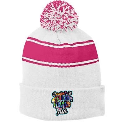 Creativity Is Intelligence Having Fun Artistic Teacher Stripe Pom Pom Beanie