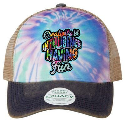 Creativity Is Intelligence Having Fun Artistic Teacher Legacy Tie Dye Trucker Hat