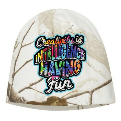 Creativity Is Intelligence Having Fun Artistic Teacher Kati - Camo Knit Beanie