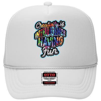 Creativity Is Intelligence Having Fun Artistic Teacher High Crown Mesh Back Trucker Hat