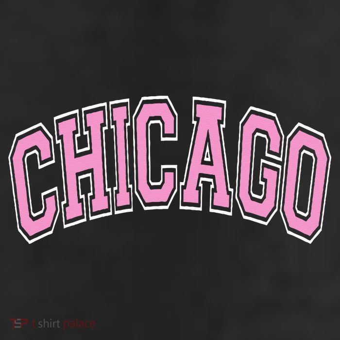 Chicago Illinois IL Varsity Style Pink Text Cool Comfort Performance Bucket Hat