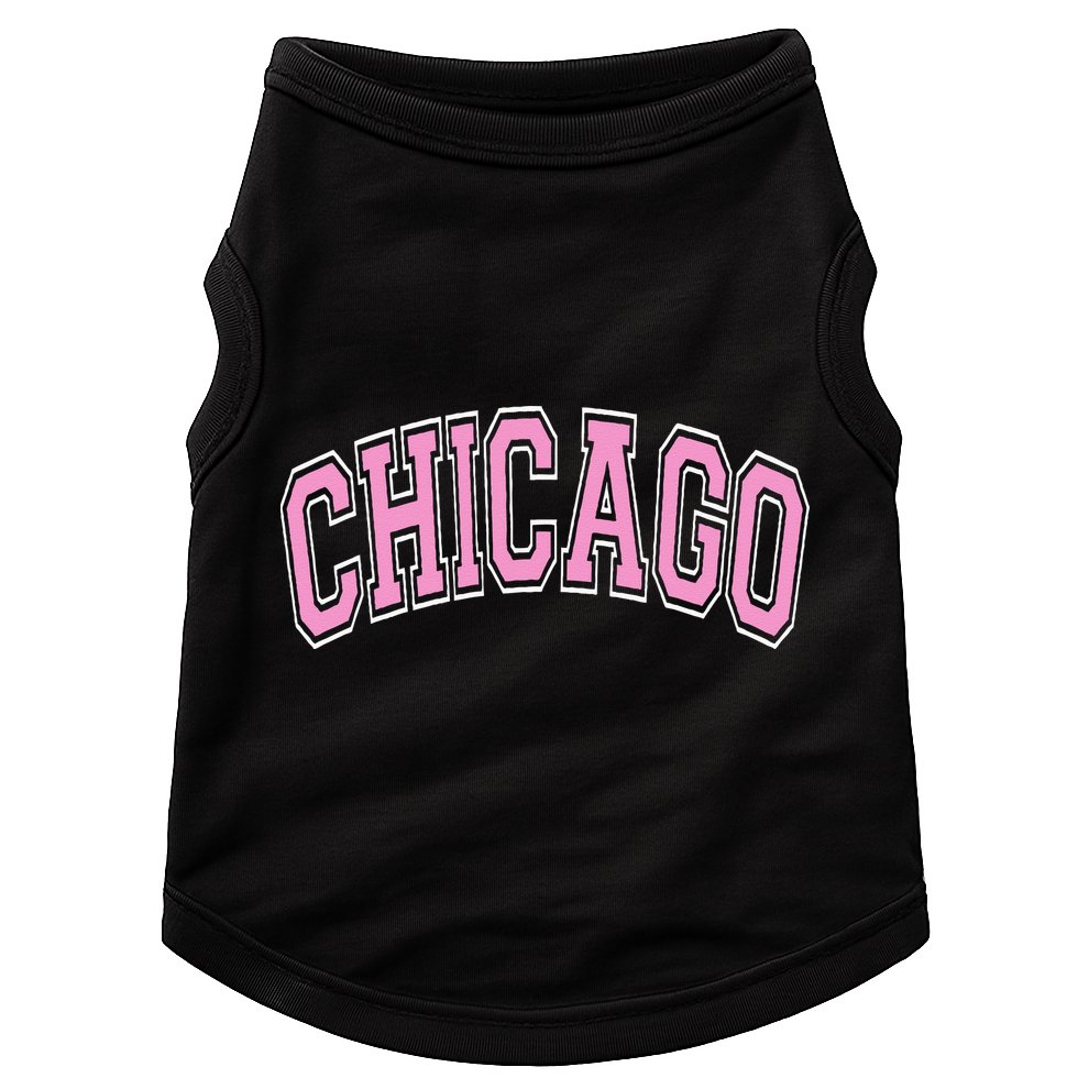 Chicago Illinois IL Varsity Style Pink Text Doggie Tank