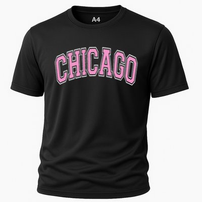 Chicago Illinois IL Varsity Style Pink Text Performance Shirt