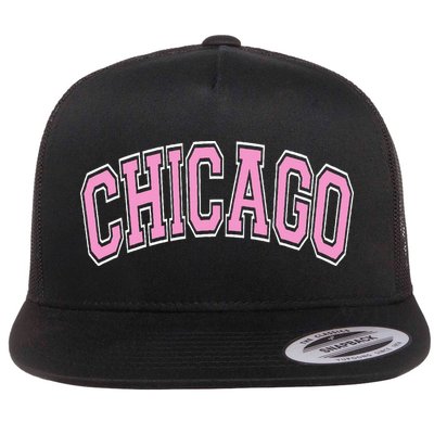 Chicago Illinois IL Varsity Style Pink Text Flatbill Hat