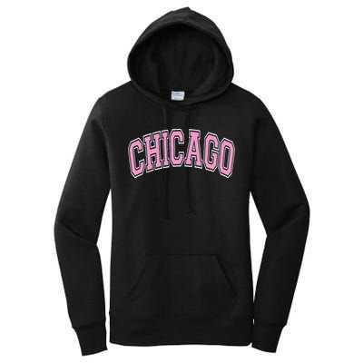 Chicago Illinois IL Varsity Style Pink Text Women's Pullover Hoodie