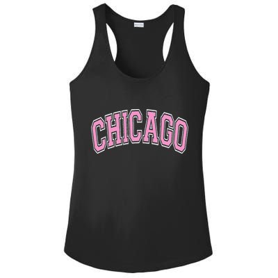 Chicago Illinois IL Varsity Style Pink Text Ladies PosiCharge Competitor Racerback Tank