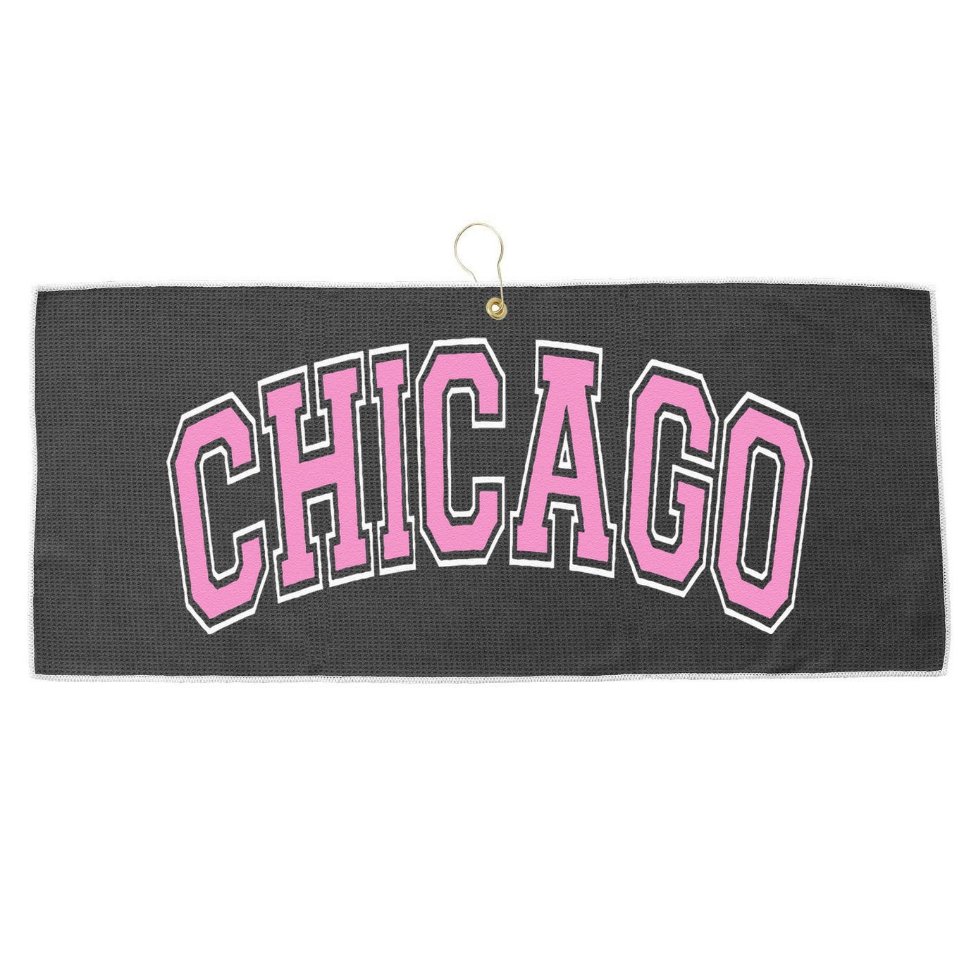 Chicago Illinois IL Varsity Style Pink Text Large Microfiber Waffle Golf Towel