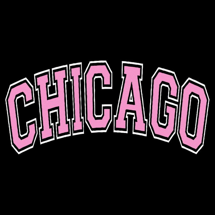 Chicago Illinois IL Varsity Style Pink Text Cooling Performance Long Sleeve Crew