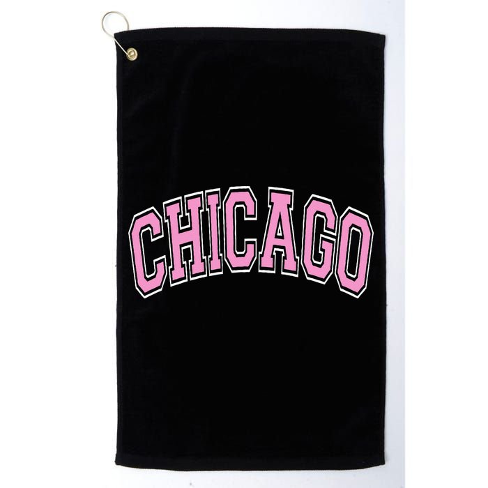 Chicago Illinois IL Varsity Style Pink Text Golf Towel