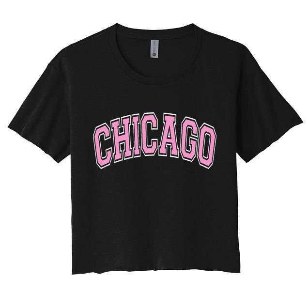 Chicago Illinois IL Varsity Style Pink Text Crop Top