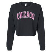 Chicago Illinois IL Varsity Style Pink Text Cropped Pullover Crew