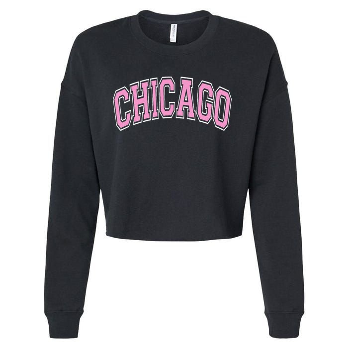 Chicago Illinois IL Varsity Style Pink Text Cropped Pullover Crew