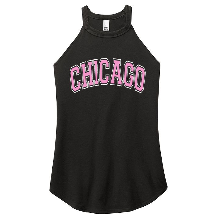Chicago Illinois IL Varsity Style Pink Text Women's Perfect Tri Rocker Tank