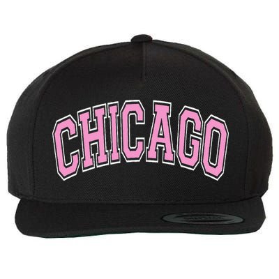 Chicago Illinois IL Varsity Style Pink Text Wool Snapback Cap