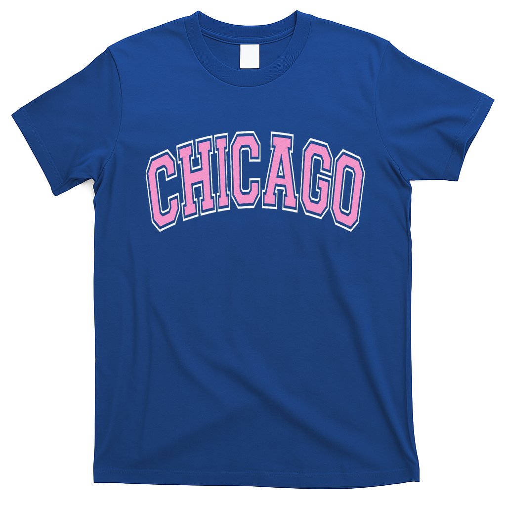 Chicago Illinois IL Varsity Style Pink Text T-Shirt