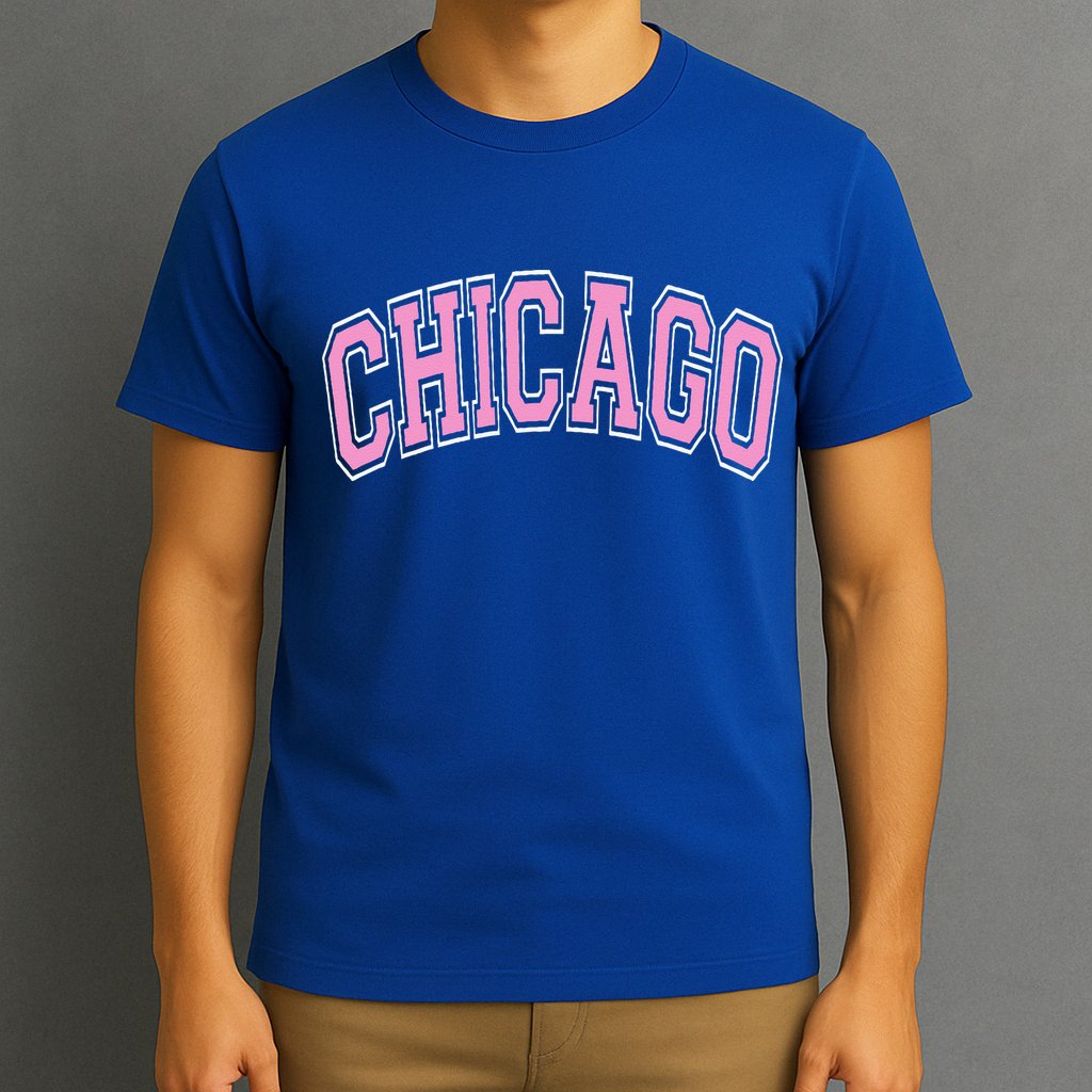 Chicago Illinois IL Varsity Style Pink Text T-Shirt