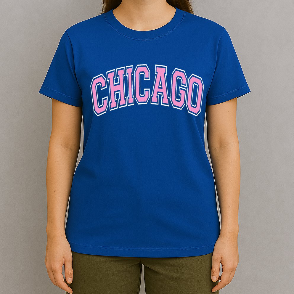 Chicago Illinois IL Varsity Style Pink Text T-Shirt