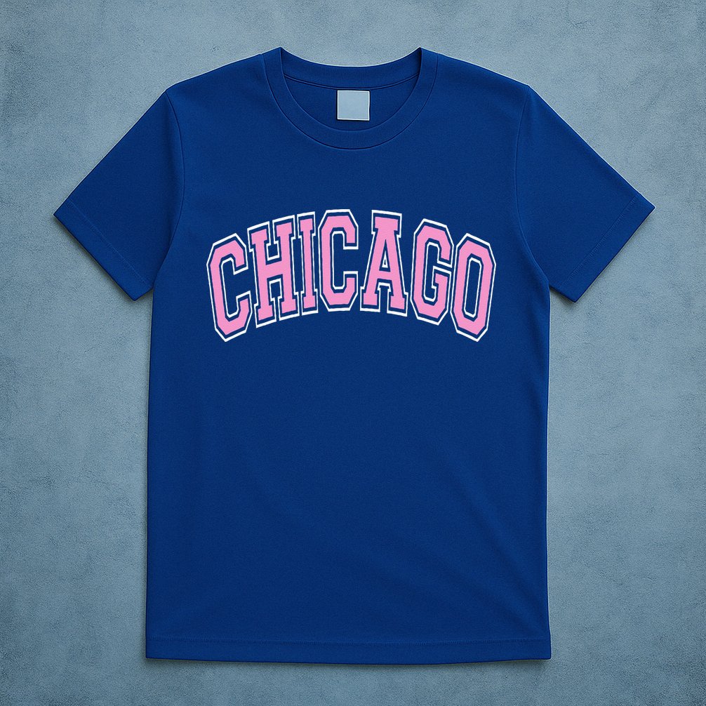 Chicago Illinois IL Varsity Style Pink Text T-Shirt