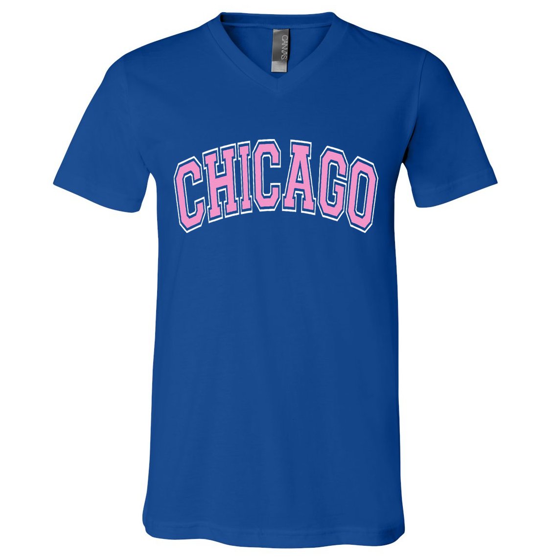 Chicago Illinois IL Varsity Style Pink Text V-Neck T-Shirt