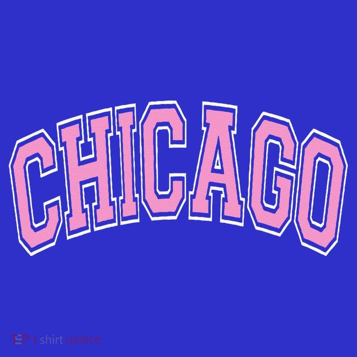Chicago Illinois IL Varsity Style Pink Text Button