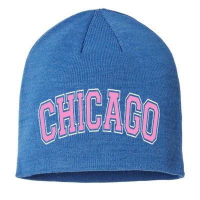 Chicago Illinois IL Varsity Style Pink Text Sustainable Beanie