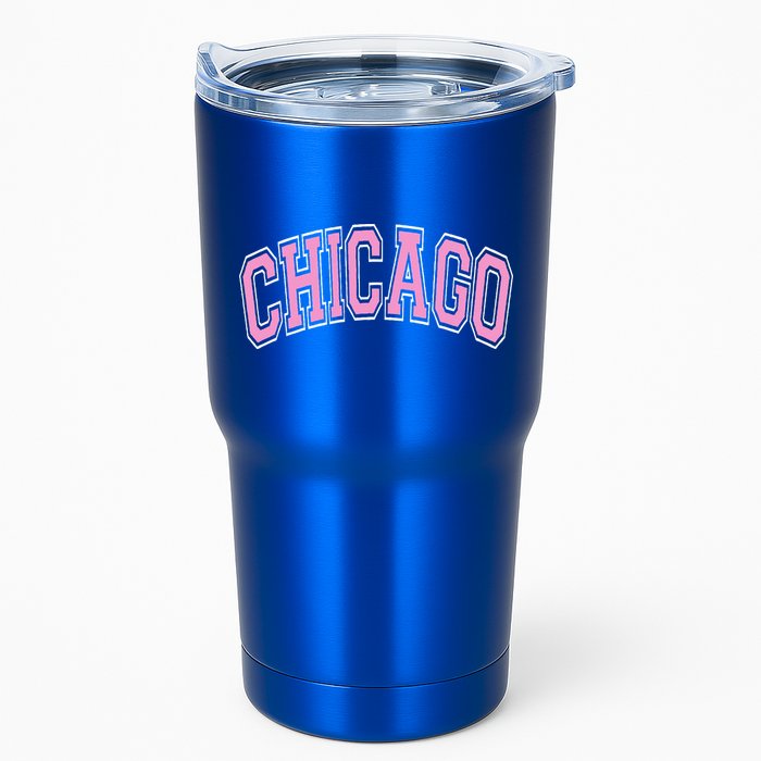 Chicago Illinois IL Varsity Style Pink Text Tumbler