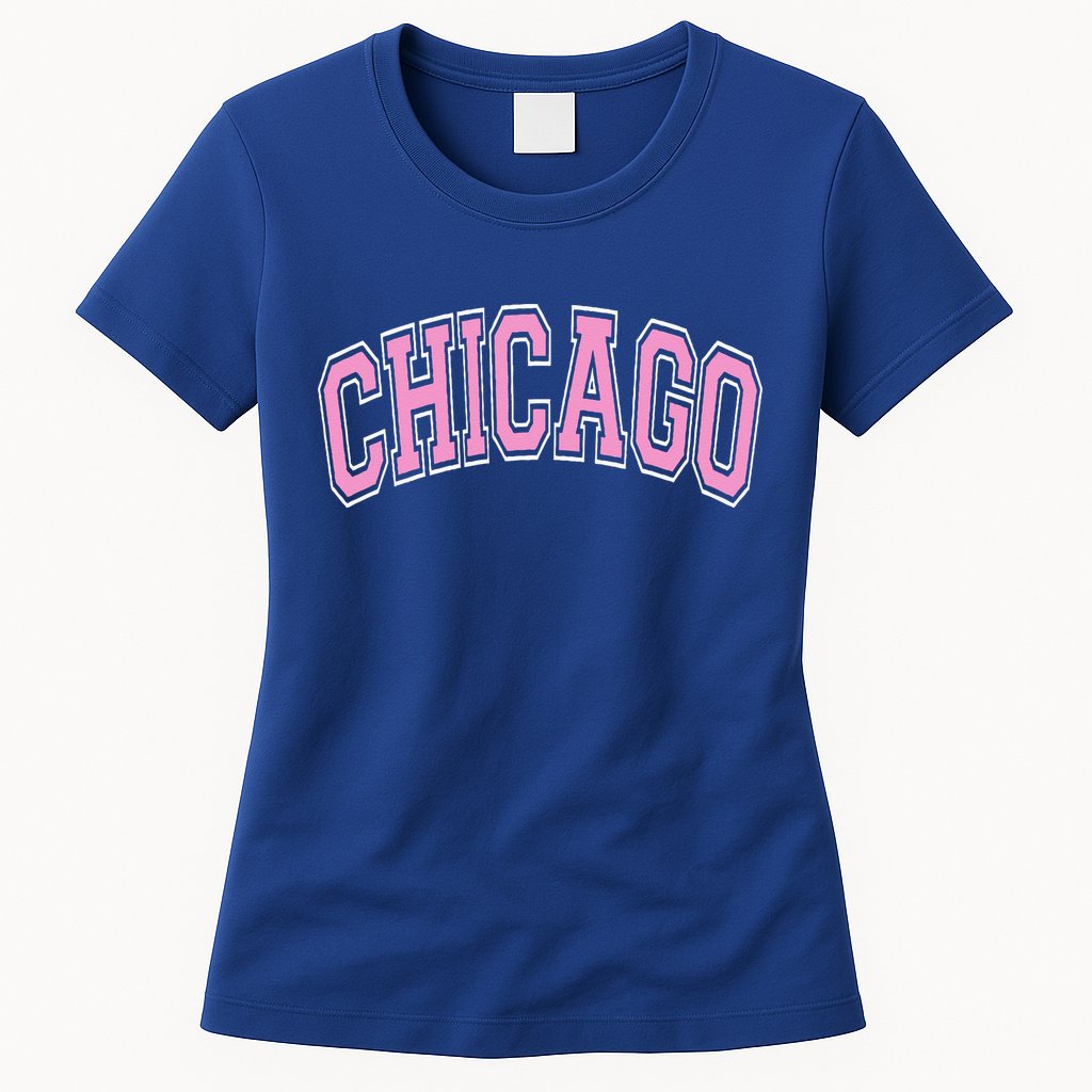 Chicago Illinois IL Varsity Style Pink Text Womens T-Shirt