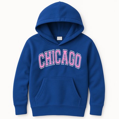 Chicago Illinois IL Varsity Style Pink Text Kids Hoodie