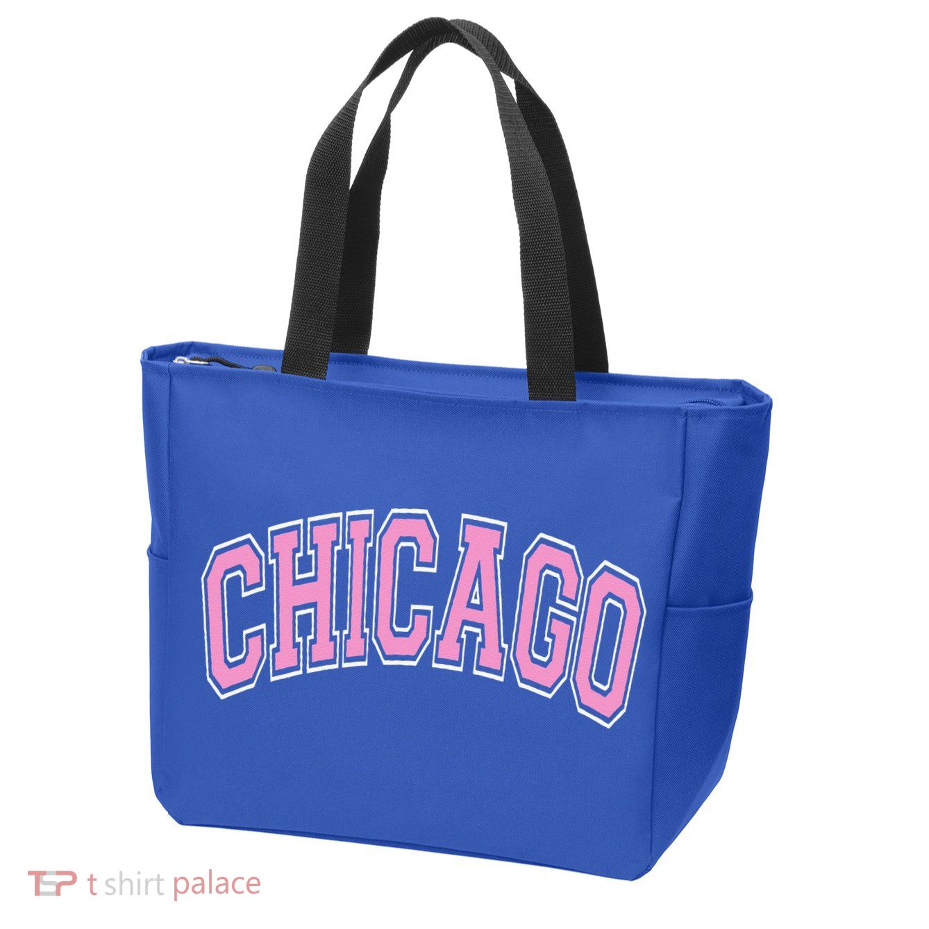 Chicago Illinois IL Varsity Style Pink Text Zip Tote Bag