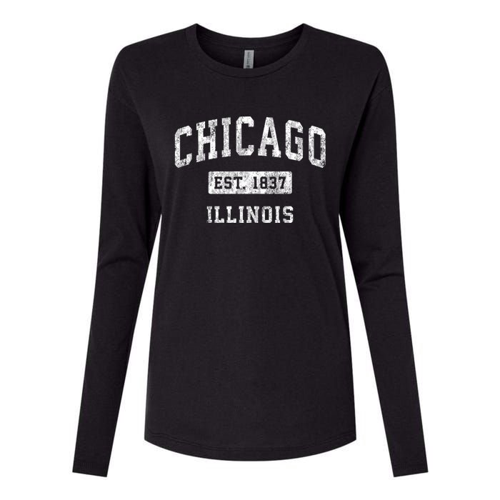 Chicago Illinois Il Vintage Established Sports Womens Cotton Relaxed Long Sleeve T-Shirt